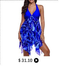 Halter Royal Blue Asymmetric Hem Swimdress and Panty