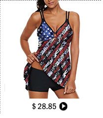 Spaghetti Strap Flag Print Swimdress and Shorts