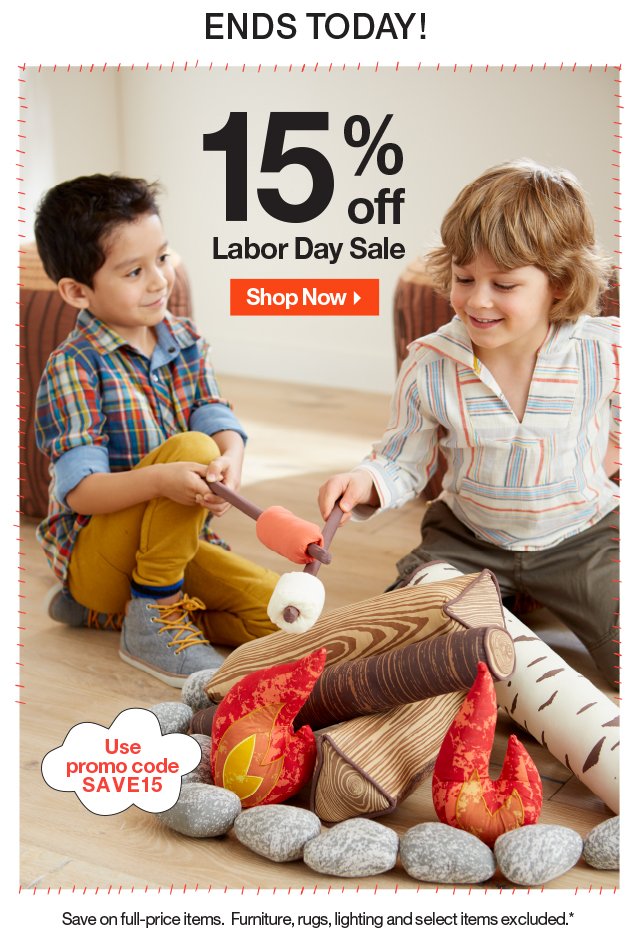 Ends Today: 15% off Labor Day Sale