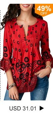 Button Detail Pleated Printed Red Blouse