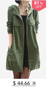 Hooded Collar Zipper Up Pocket Army Green Coat