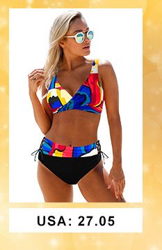 Printed Drawstring Waist Lace Up Bikini Set