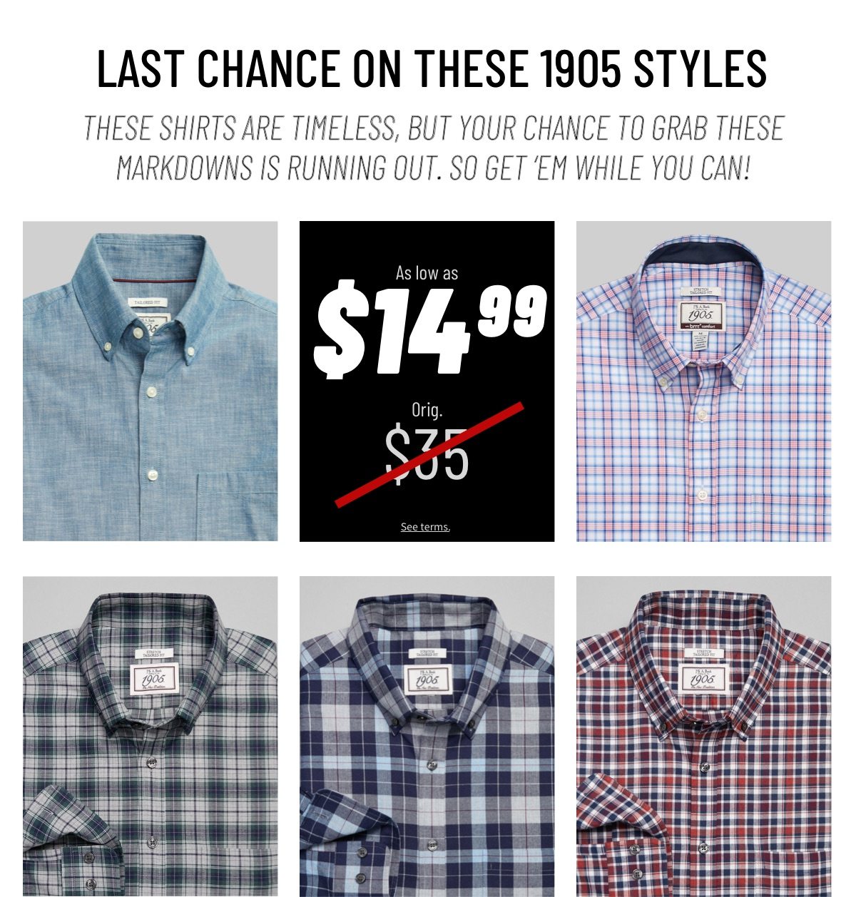 Last chance on these 1905 styles | Long Sleeve Sportshirts 6-Grid