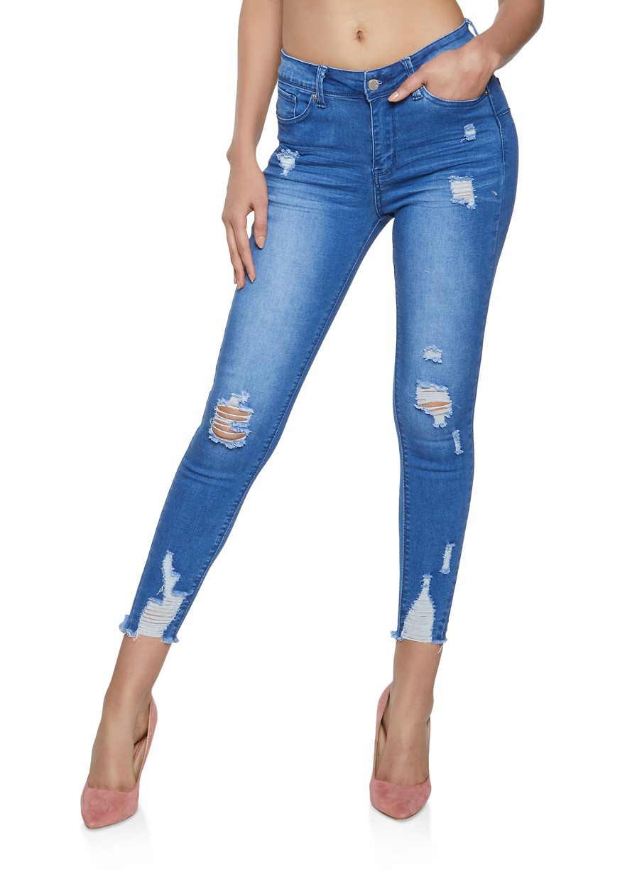 WAX Frayed Hem Distressed Skinny Jeans