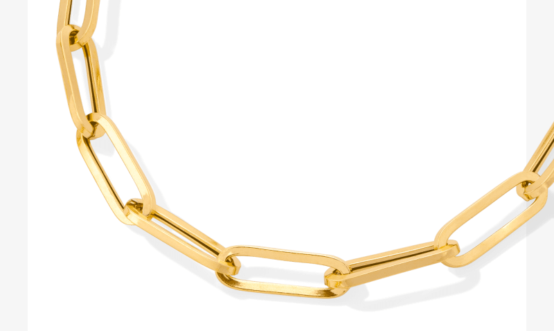 Hollow Paperclip Necklace 10K Yellow Gold 18''