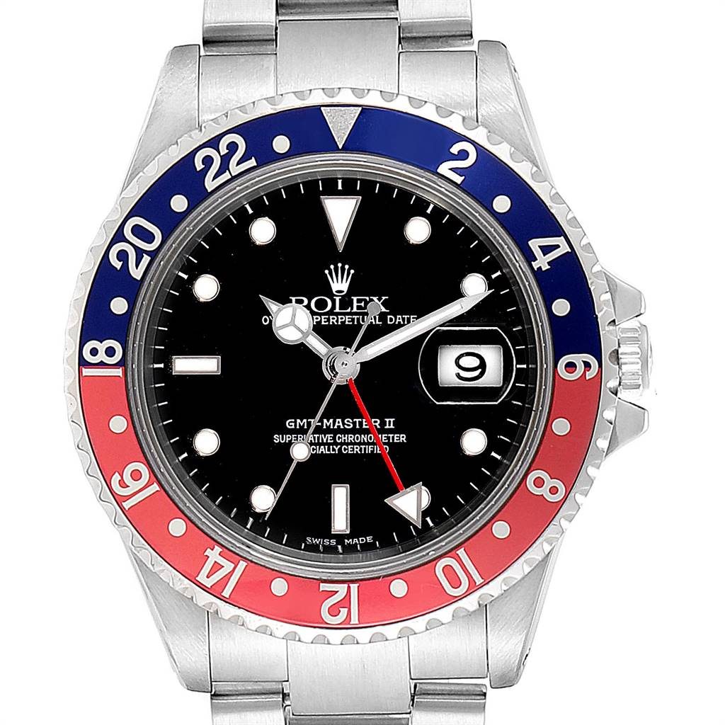 Image of Rolex GMT Master II Blue Red Pepsi Bezel Steel Mens Watch 16710