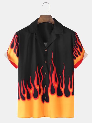 Flame Print Revere Collar Shirts