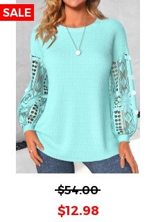 ROTITA Lace Mint Green Round Neck Long Sleeve Sweatshirt