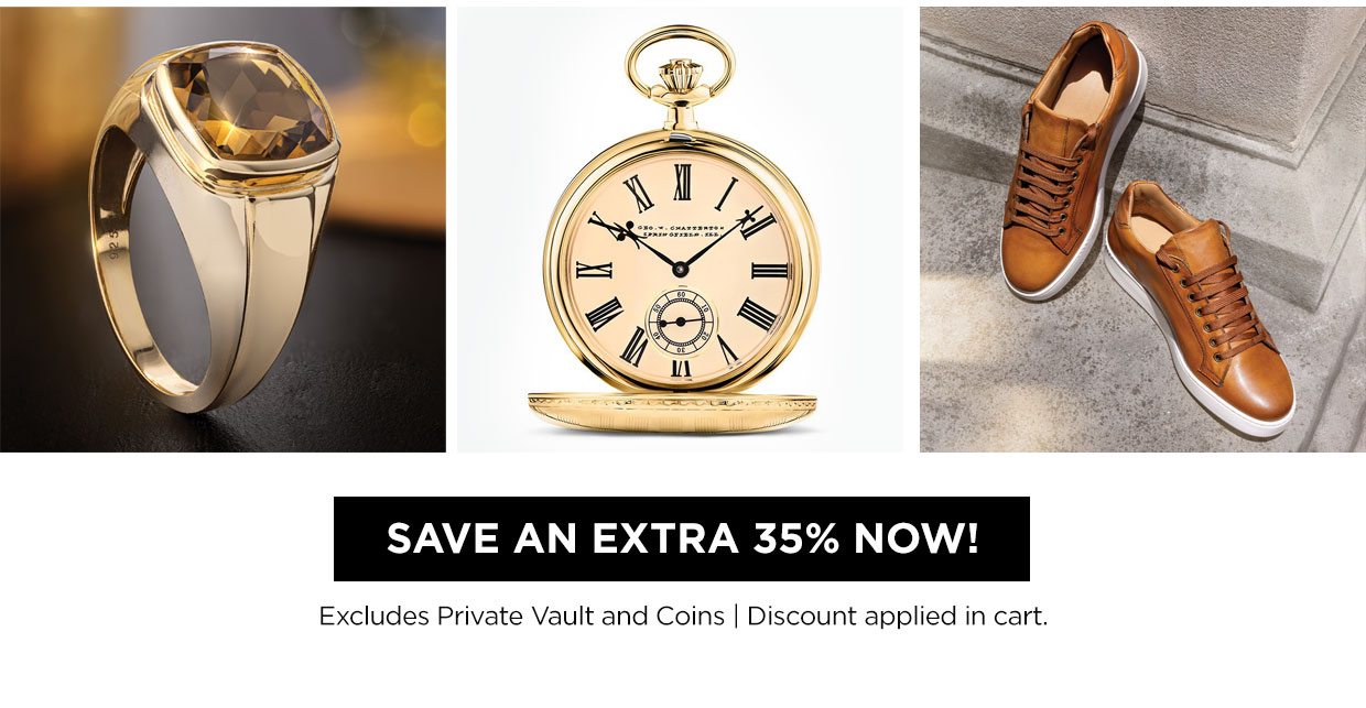 Ring, pocket watch and sneakers. Save an Extra 35% Now! Excludes Private Vault and Coins. Discount applied in cart.