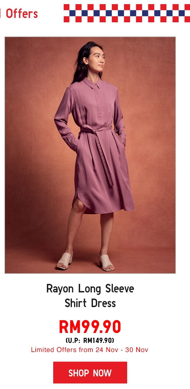 Rayon Long Sleeve Shirt Dress