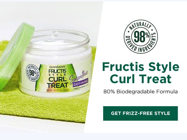 98 PERCENT NATURALLY DERIVED INGREDIENTS - Fructis Style Curl Treat - 80 Percent Biodegradable Formula - GET FRIZZ-FREE STYLE