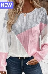 Light Grey Patchwork Long Sleeve Round Neck Sweatshirt