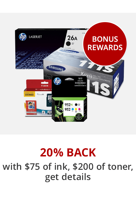 20% Back in Rewards with $75 of HP Ink or $200 toner