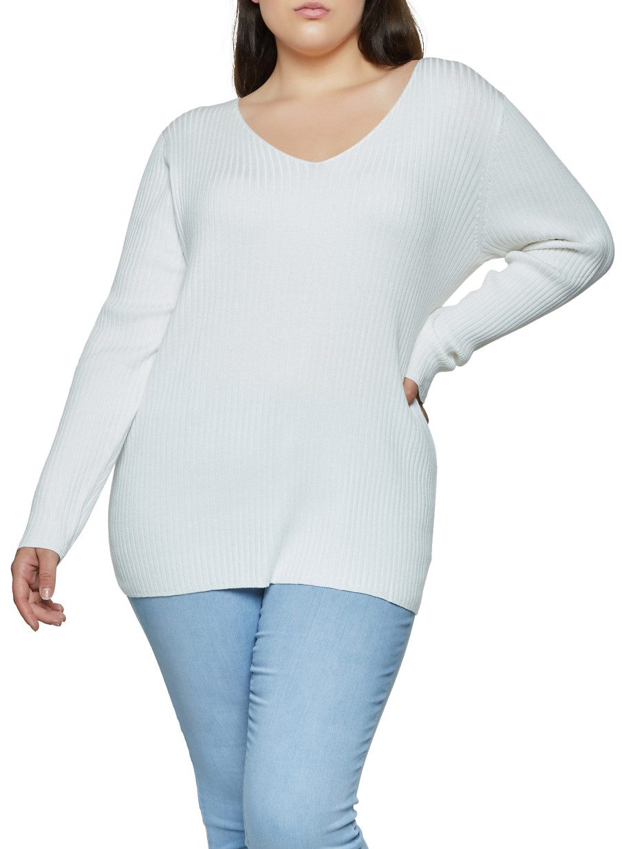 Plus Size Lace Up Back Sweater