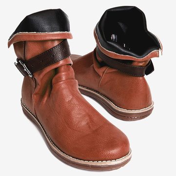 Retro Buckle Belt Flat Short Boots
