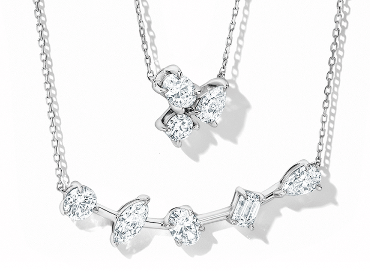 A stack of two silver lab-created diamond necklaces