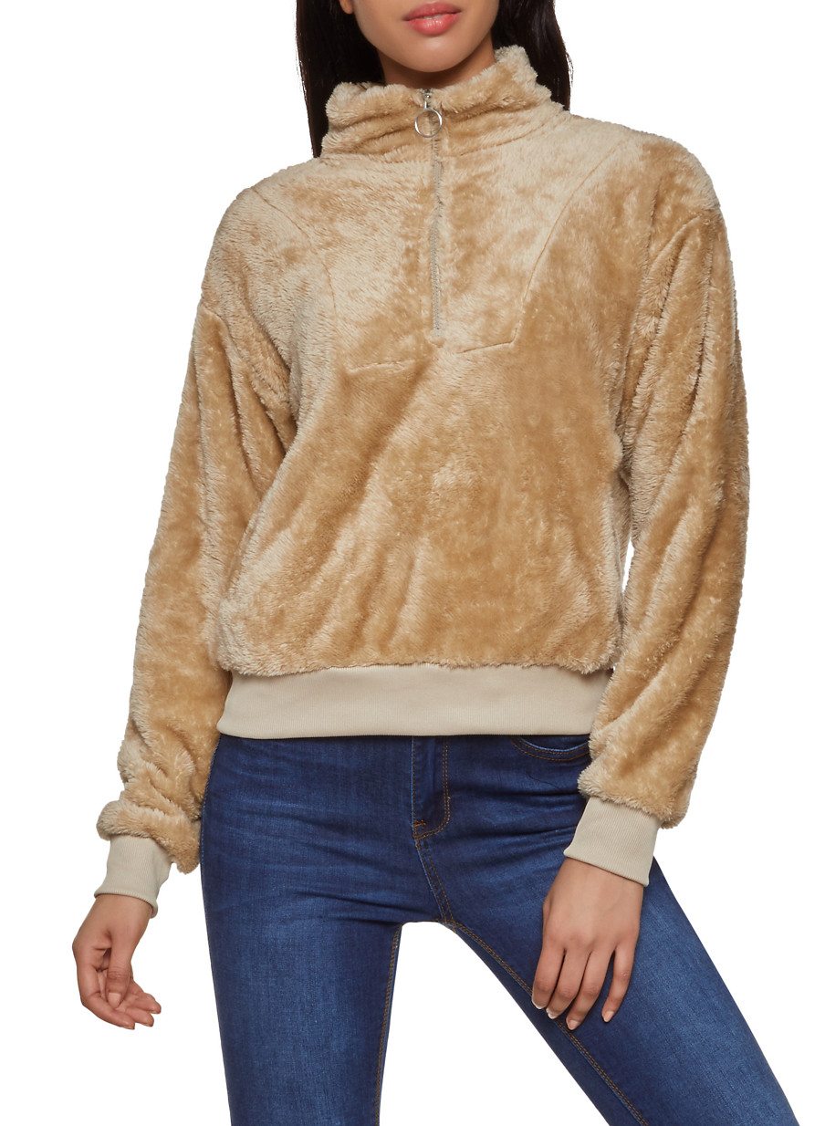 Faux Fur Half Zip Sweatshirt