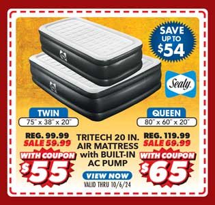 Sealy Twin or Queen Tritech Air Mattress With Built-in AC Pump