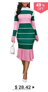 Long Sleeve Color Block Striped Mermaid Dress