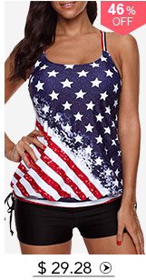 Strappy Back American Flag Print Blouson Tankini Set