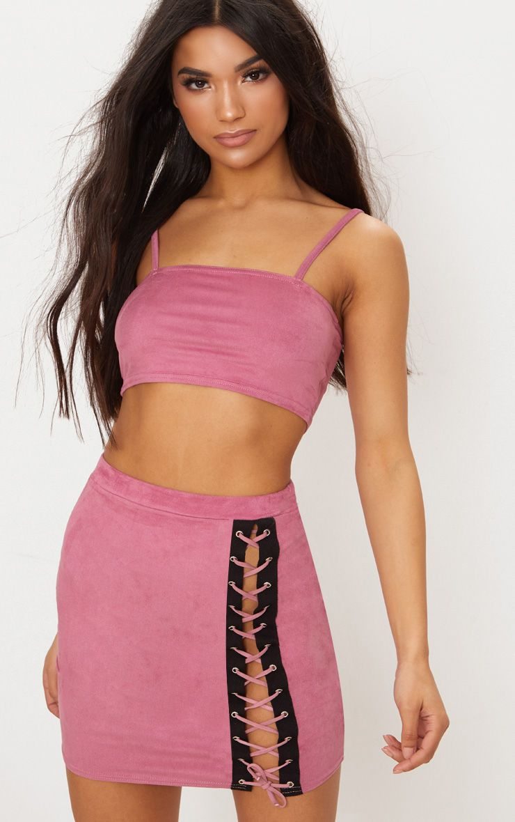 ROSE FAUX SUEDE LACE UP MINI SKIRT