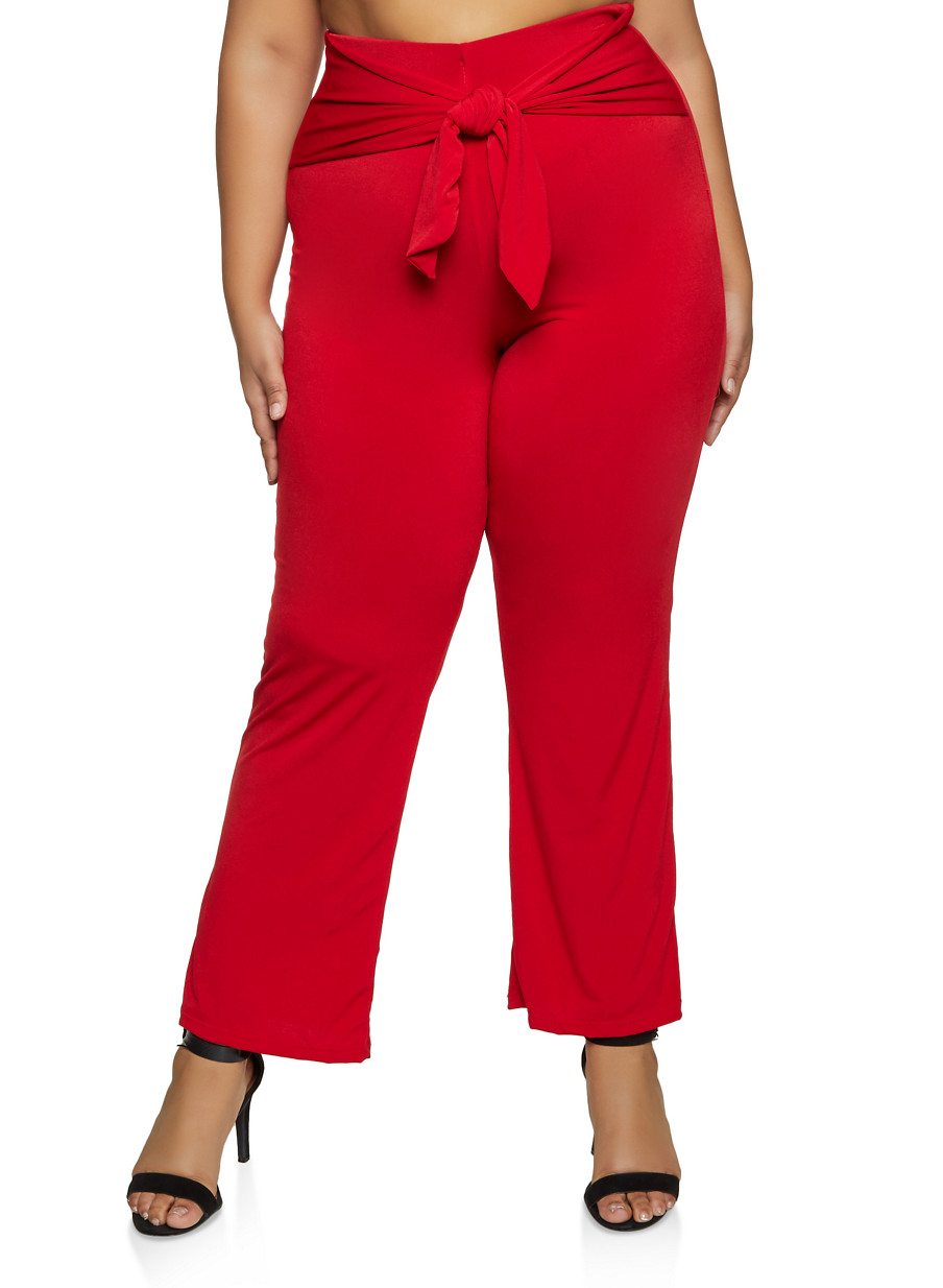 Plus Size Tie Waist Pull On Pants