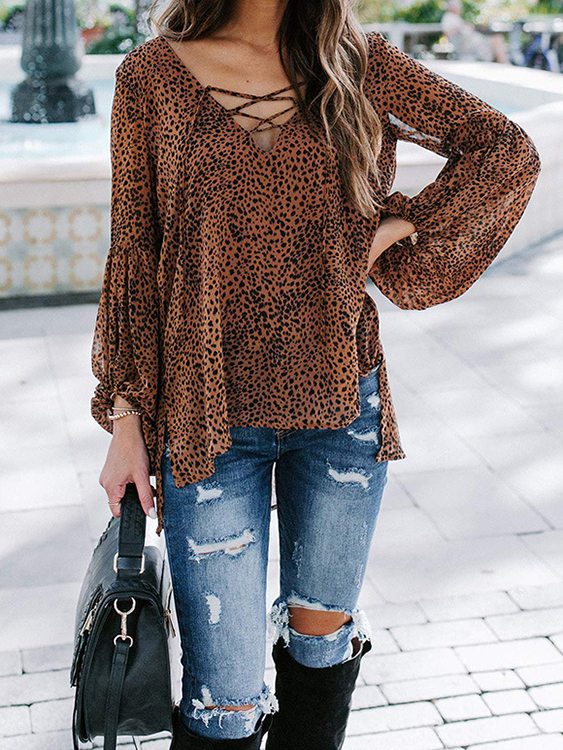 Criss-cross Tie-up Long Sleeves Blouse