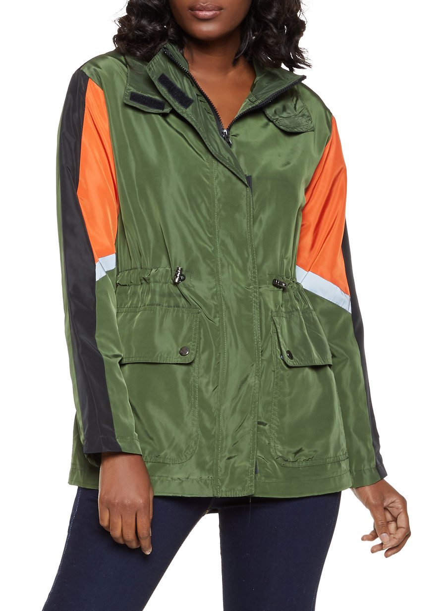 Zip Front Hooded Color Block Windbreaker Jacket