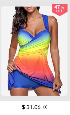 Criss Cross Back Gradient Print Swimdress and Shorts