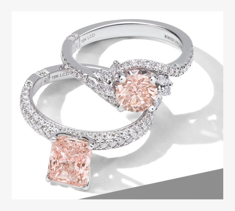 Image of Two Pink Stone Monique Lhuillier Engagement Rings