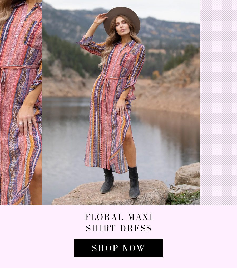 FLORAL MAXI SHIRT DRESS