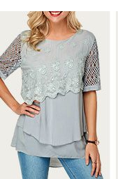 Fishnet Patchwork Half Sleeve Layered Blouse