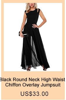 Black Round Neck High Waist Chiffon Overlay Jumpsuit