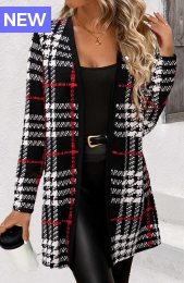 Black Patchwork Plaid Long Sleeve Coat