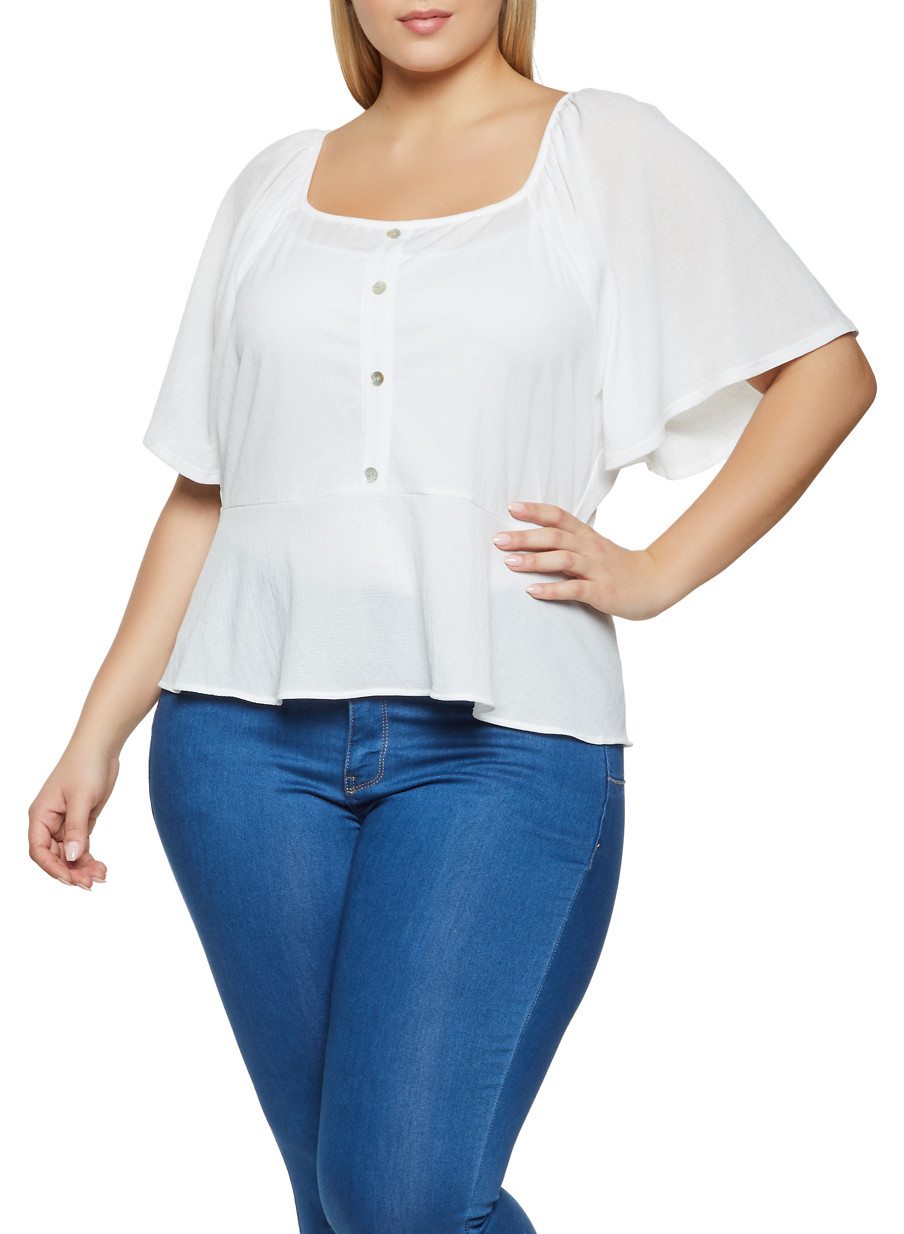 Plus Size Caged Back Peplum Top