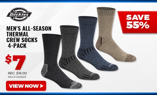 DICKIES MEN'S ALL-SEASON THERMAL CREW SOCKS - 4-PACK