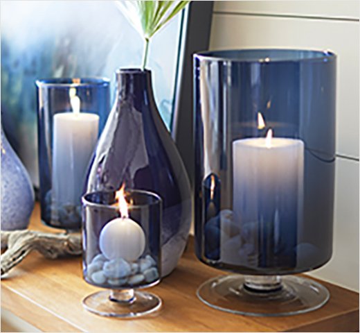 London Blue Hurricane Candle Holders