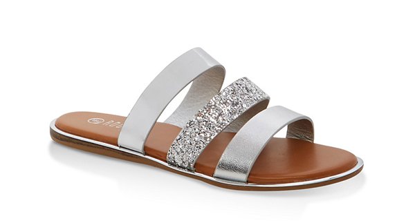 Triple Strap Slide Sandals with Metallic Trim