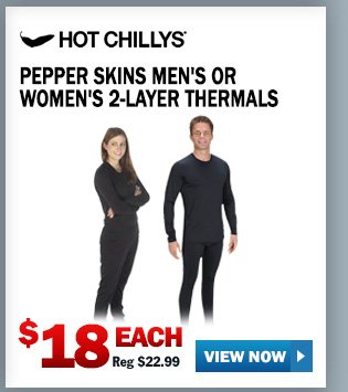 HOT CHILLY'S PEPPER SKINS MEN'S OR WOMEN'S 2-LAYER THERMALS