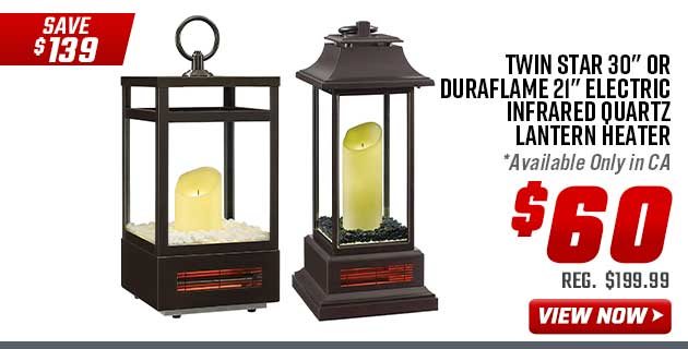 Twin Star 30” or Duraflame 21” Electric Infrared Quartz Lantern Heater