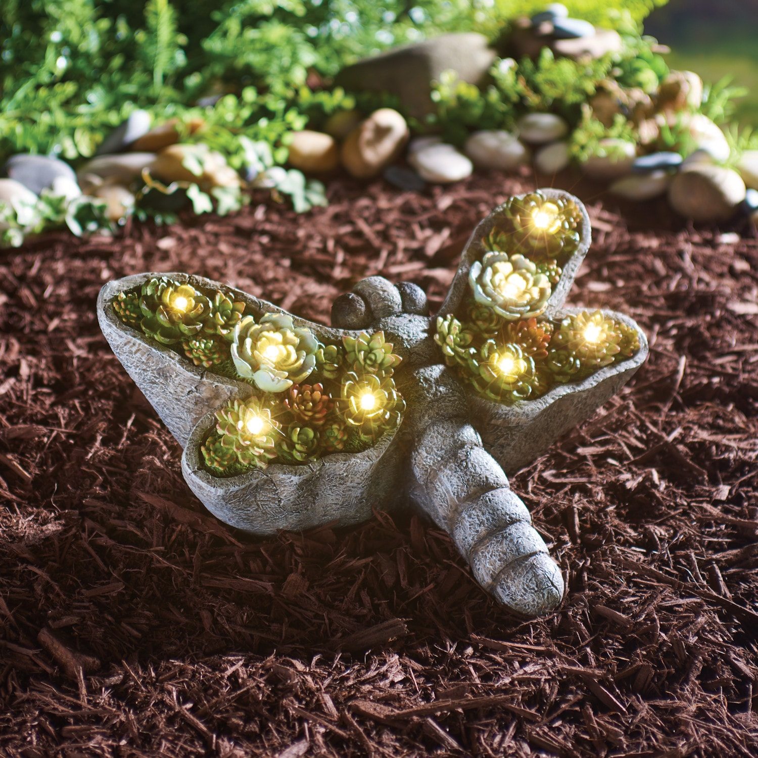 Solar Dragonfly with Succulents Garden Light