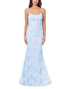 Aqua Embroidered Lace Gown - Exclusive