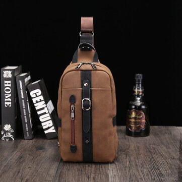 Menico Men PU Leather Vintage Large Capacity Chest Bag Outdoor Portable Crossbody Bag Waterproof Shoulder Bag
