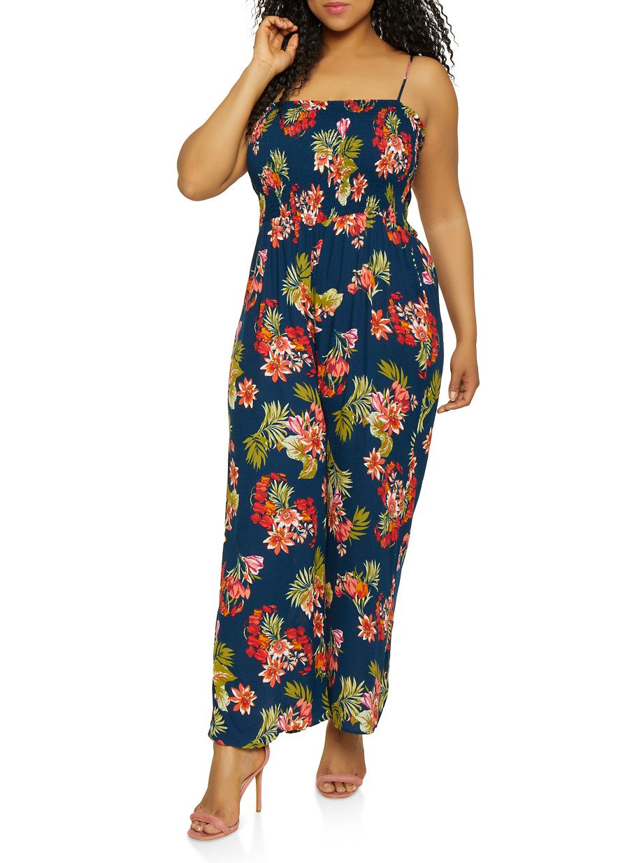 Plus Size Sleeveless Floral Palazzo Jumpsuit