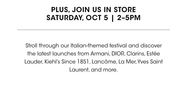 Join us in store on Saturday, Oct 5