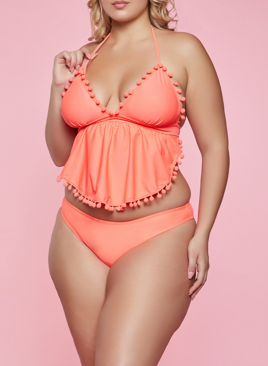 Plus Size Pom Pom Swimsuit Top