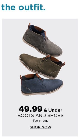 $49.99 & under boots and shoes for men. shop now. 