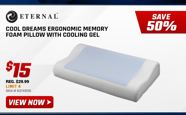 eternal cool dreams ergonomic memory foam pillow with cooling gel