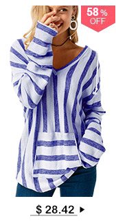 Pocket Long Sleeve Striped Hooded Collar T Shirt