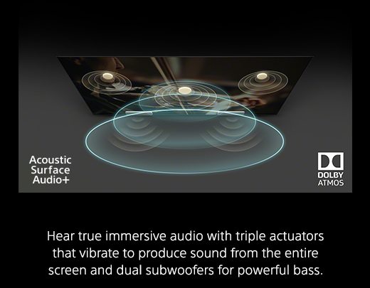 Hear true immersive audio with triple actuators that vibrate to produce sound from the entire screen and dual subwoofers for powerful bass.